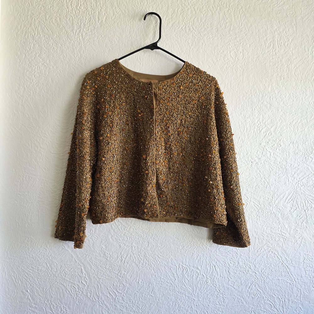 H&M Brown Embellished Glam Officesiren Beaded Cardigan